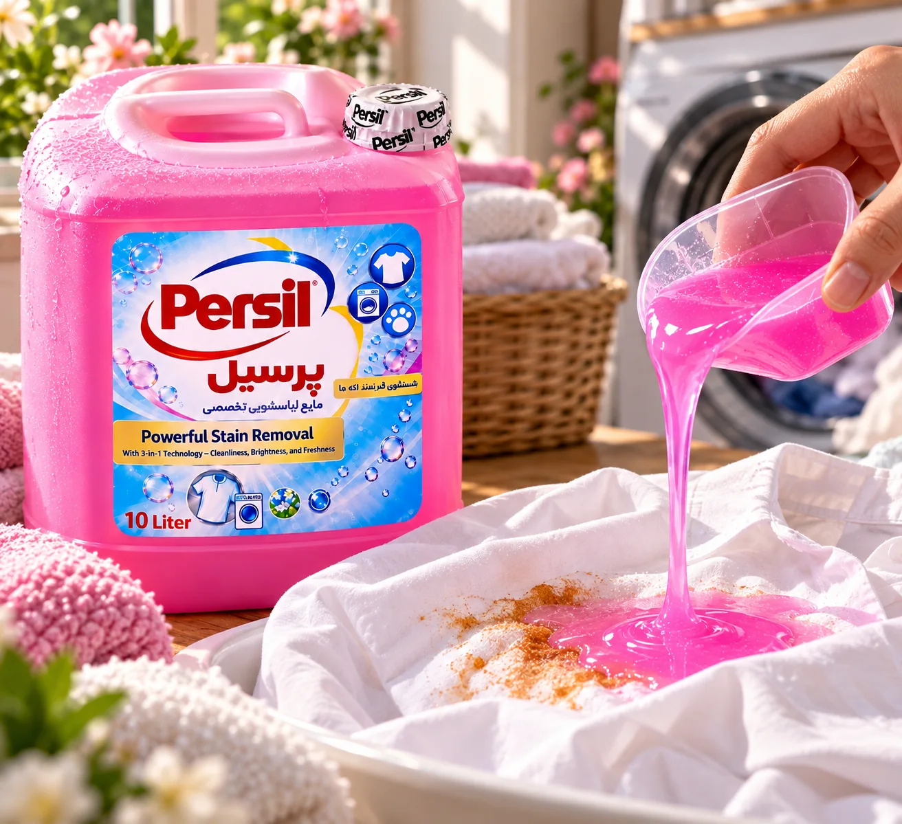 Persil detergent poured onto laundry